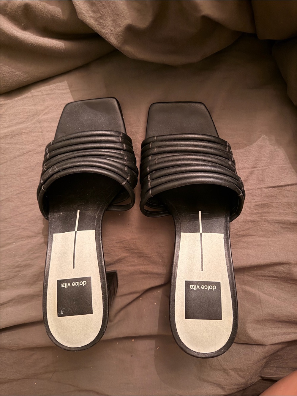 Dolce Vita Black Quilted Square-Toe Slide Mules